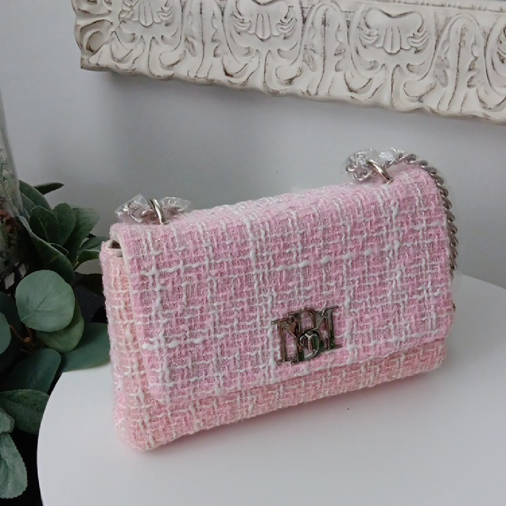 Badgley Mischka Pink Tweed Shoulder Bag - Picture 2 of 9